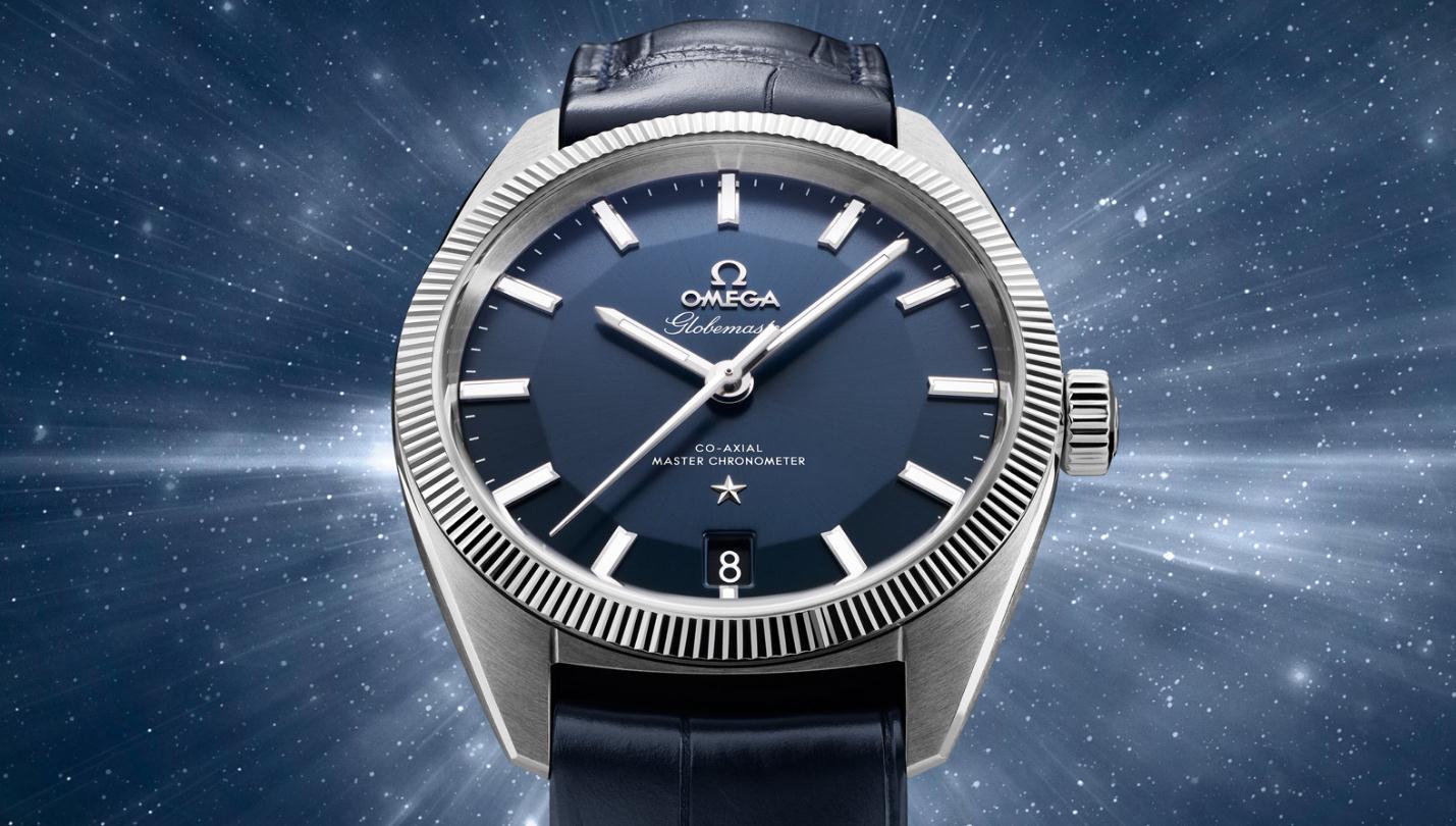 The 39 mm copy Omega Constellation Globemaster 130.33.39.21.03.001 watches have blue dials.